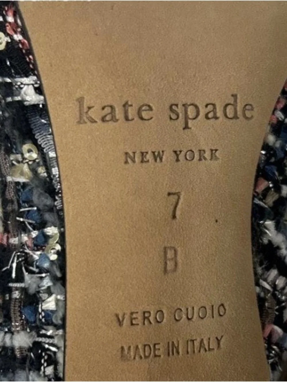 kate spade Tweed Pointed Pump with Black Patent Toe